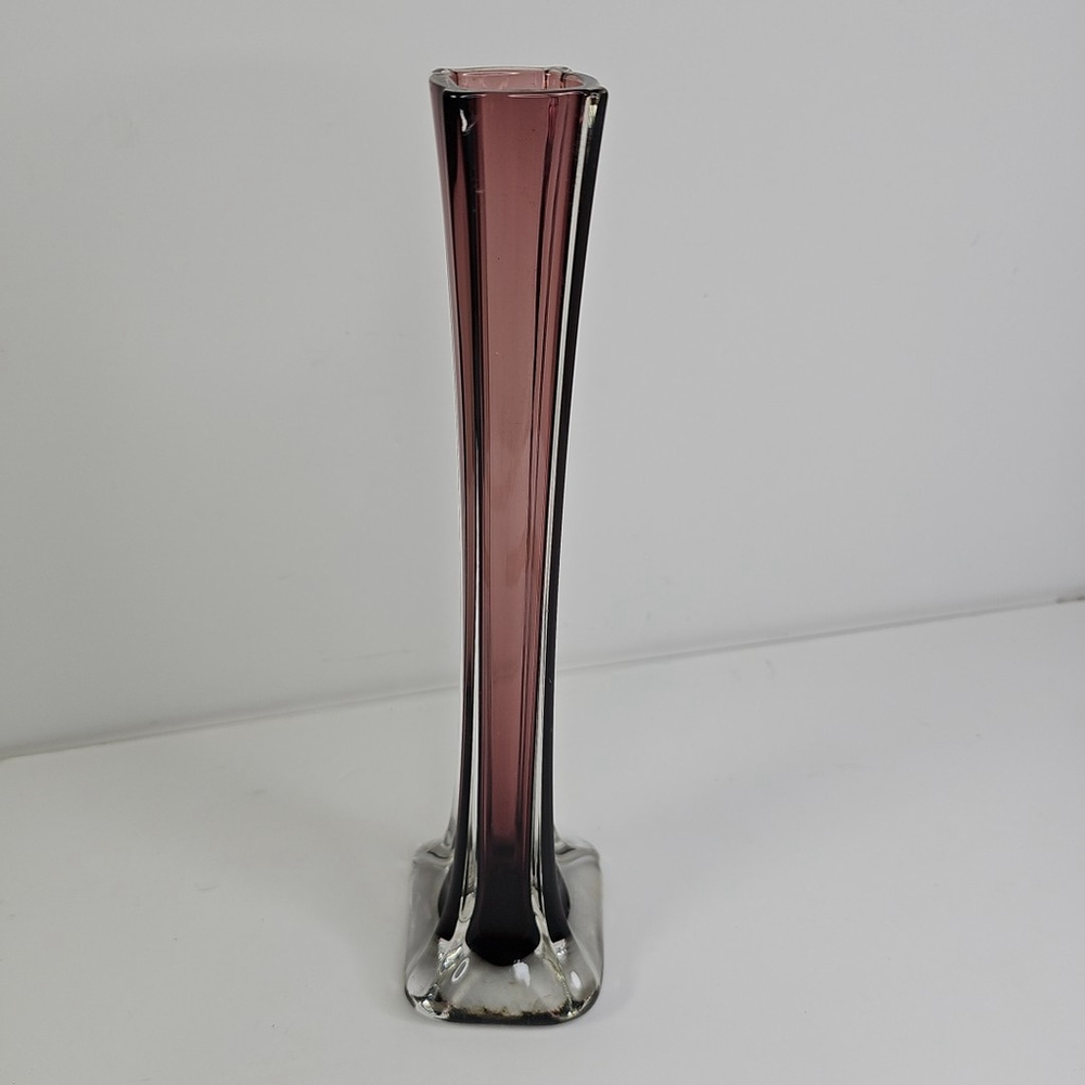 Purple And Clear Glass Hand Made Vase 11.50"